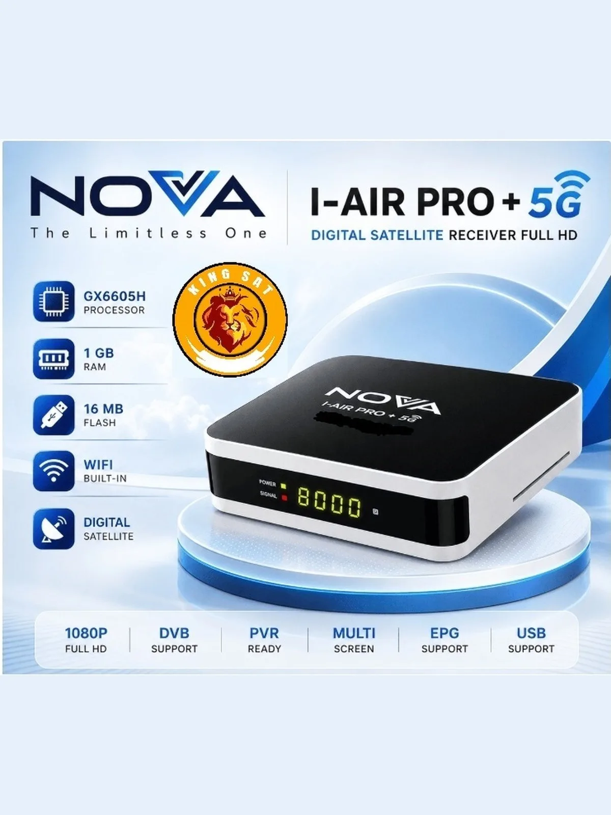 رسيفر نوفا اي اير برو بلس 5G معالج GX6605H رام 1 جيجا