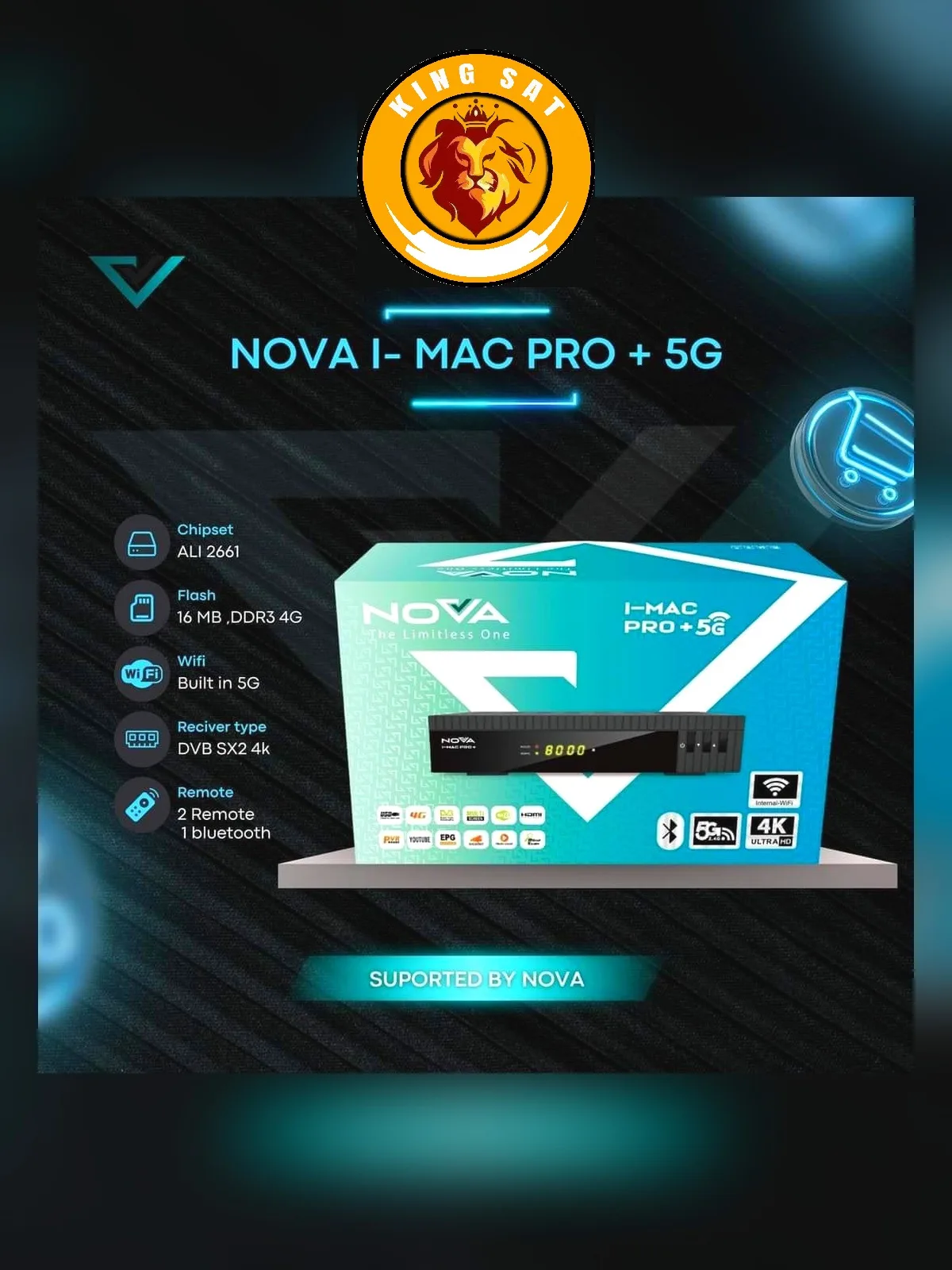 NOVA I-MAC PRO + 5G Receiver 4K رسيفر نوفا اي ماك برو بلس فايف جي NOVA I-MAC PRO + 5G
